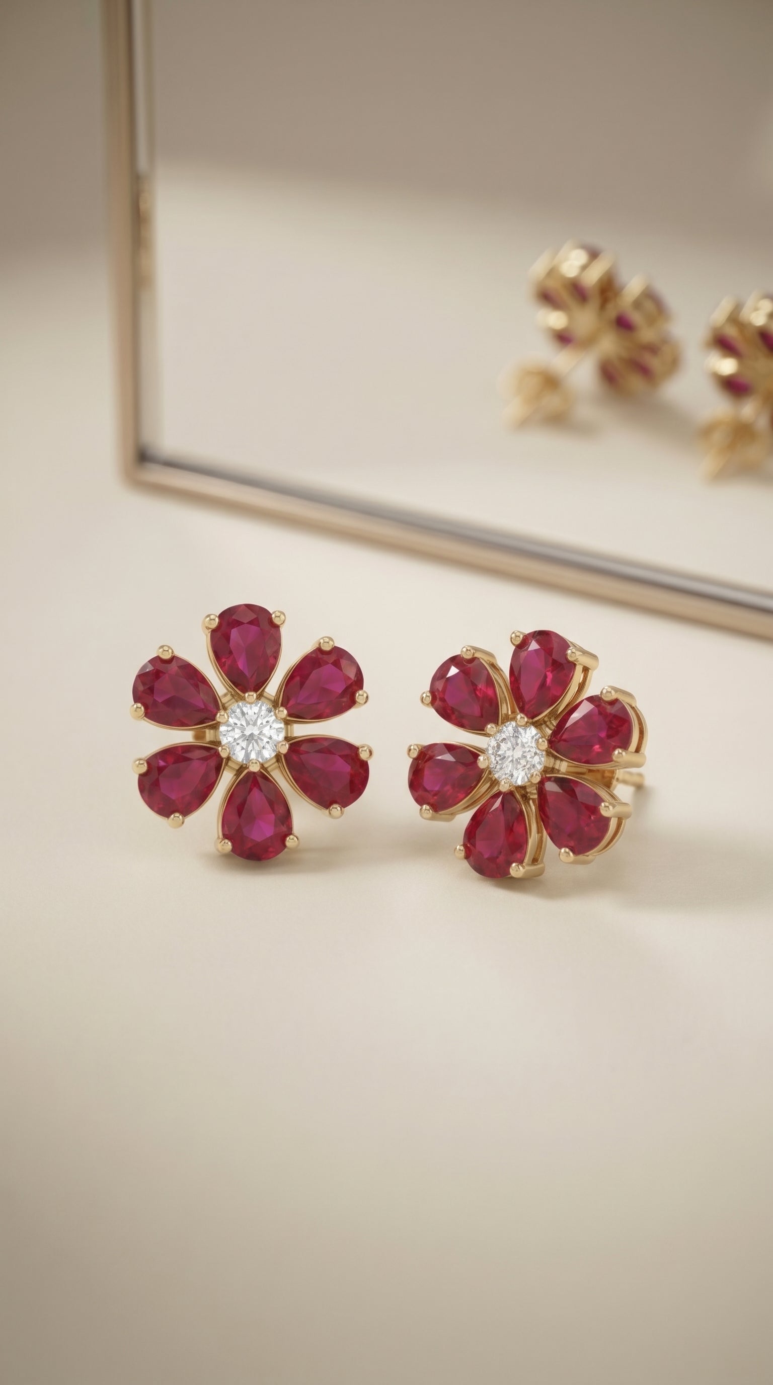 Crimson Blooms Solitaire Earrings