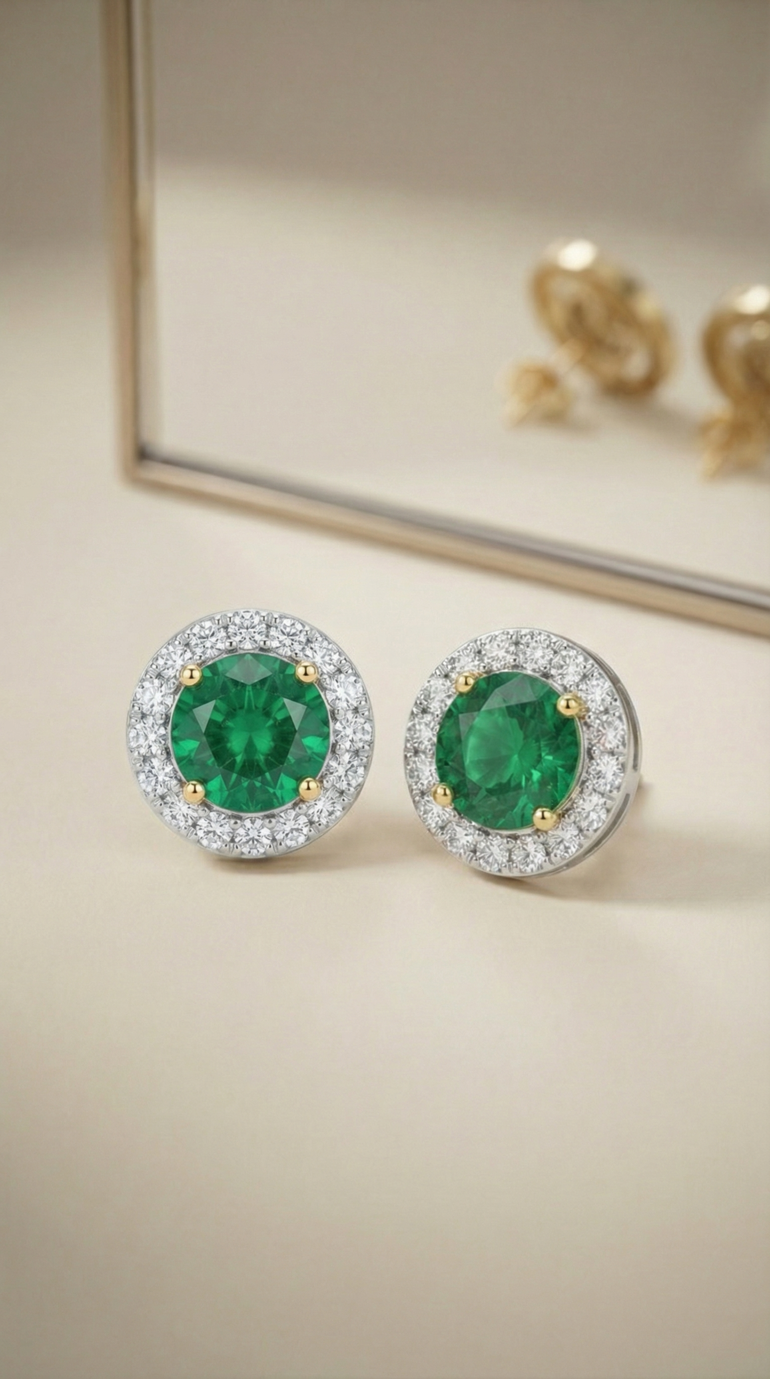 Emerald Halo Stud Earrings