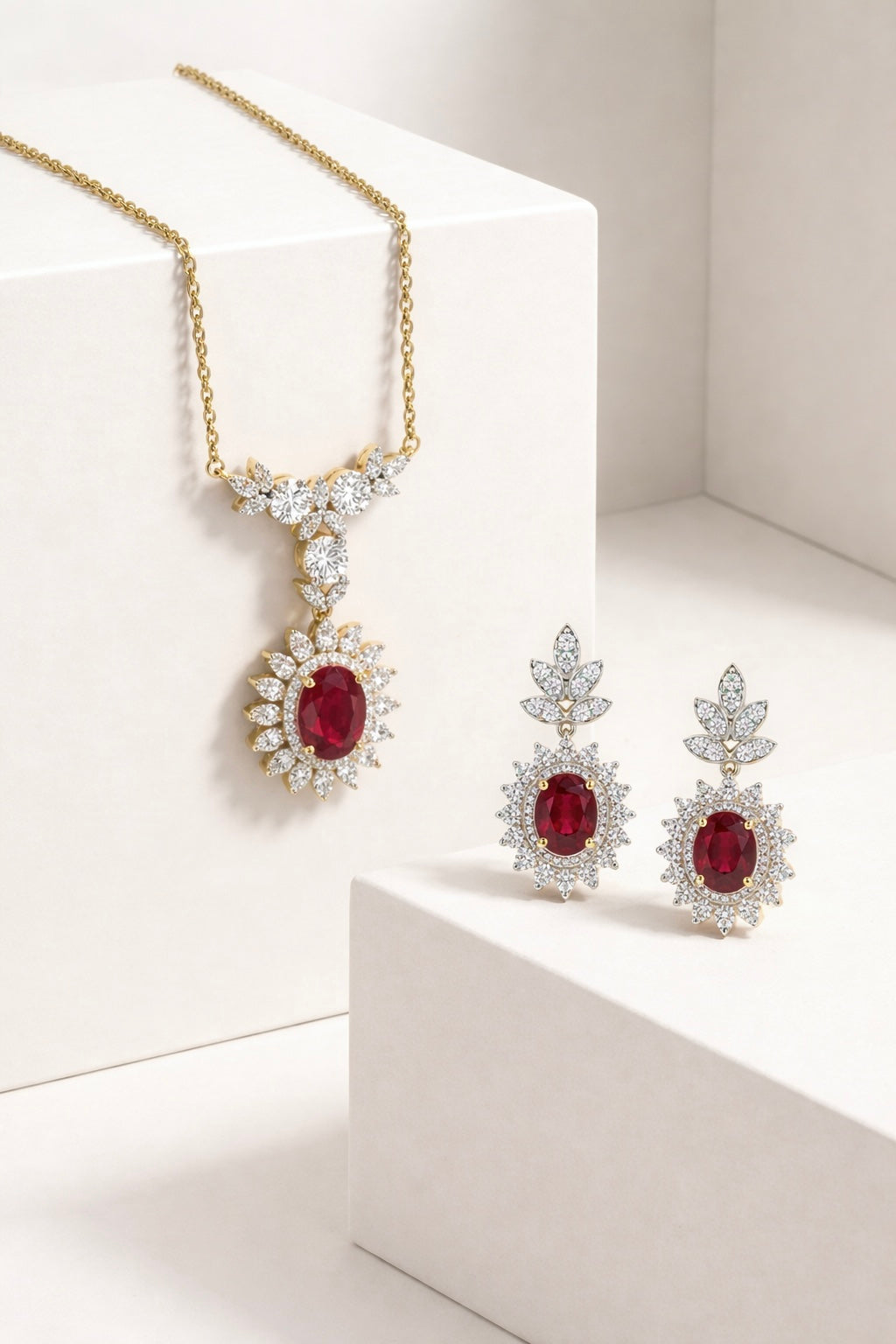 Vintage Ruby Floral Statement Pendant Set