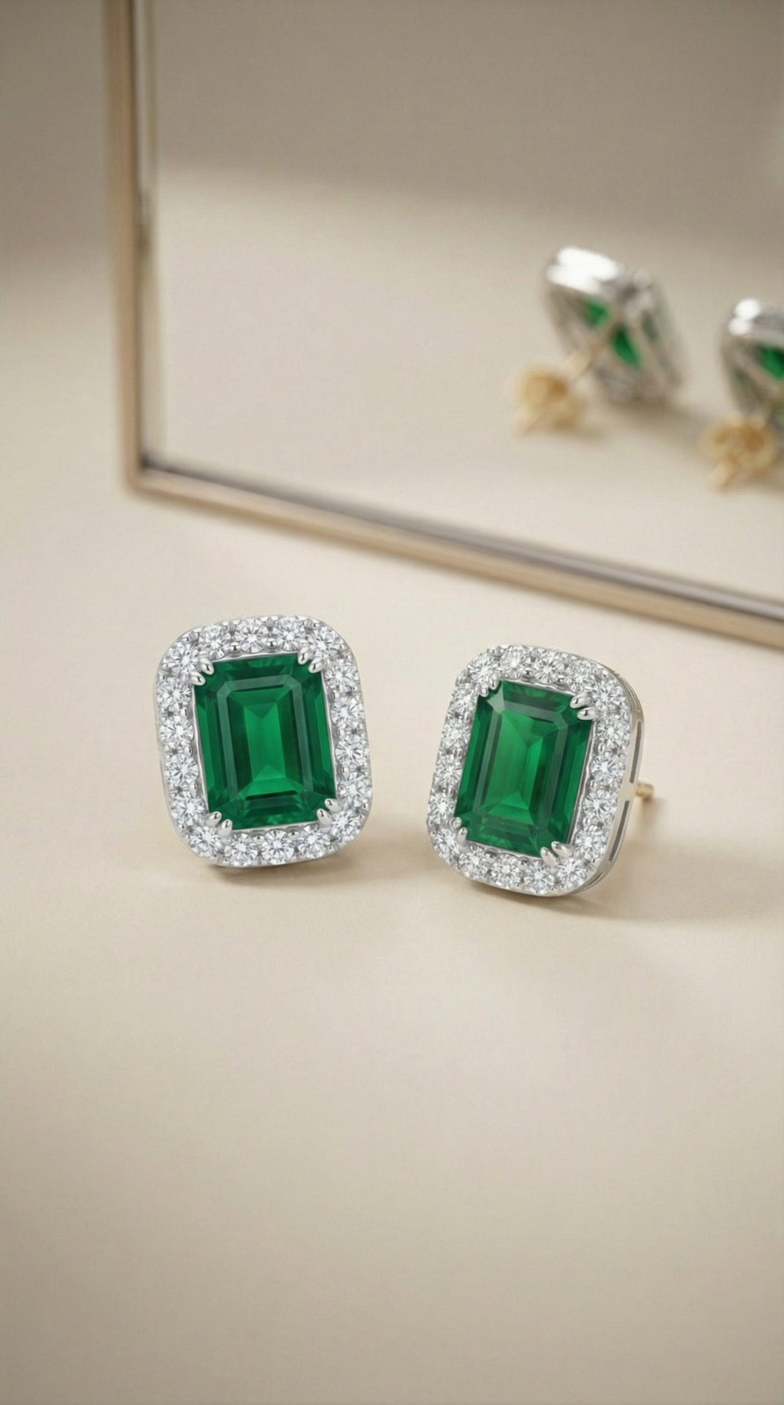 Emerald Square Cut Stud Earrings
