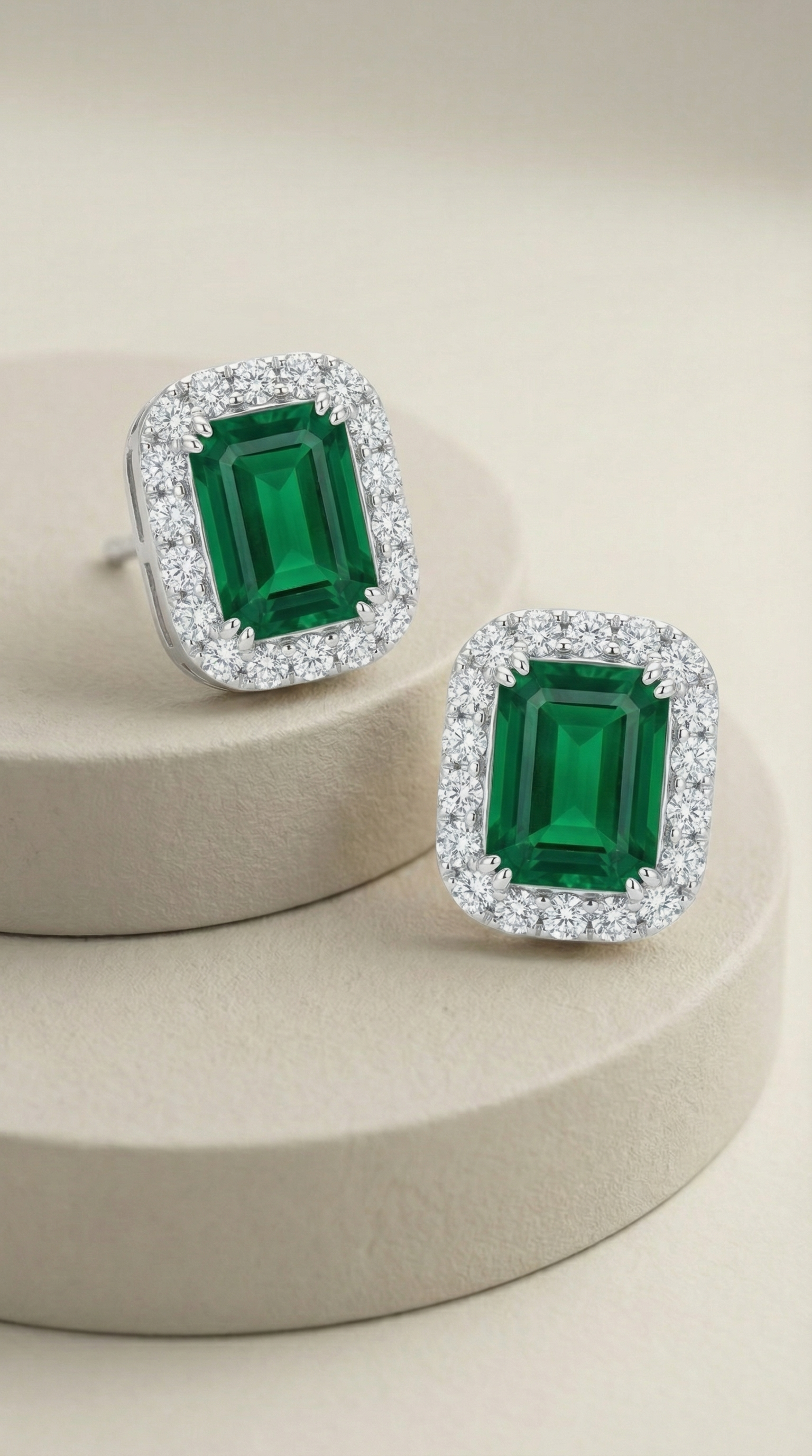 Emerald Square Cut Stud Earrings
