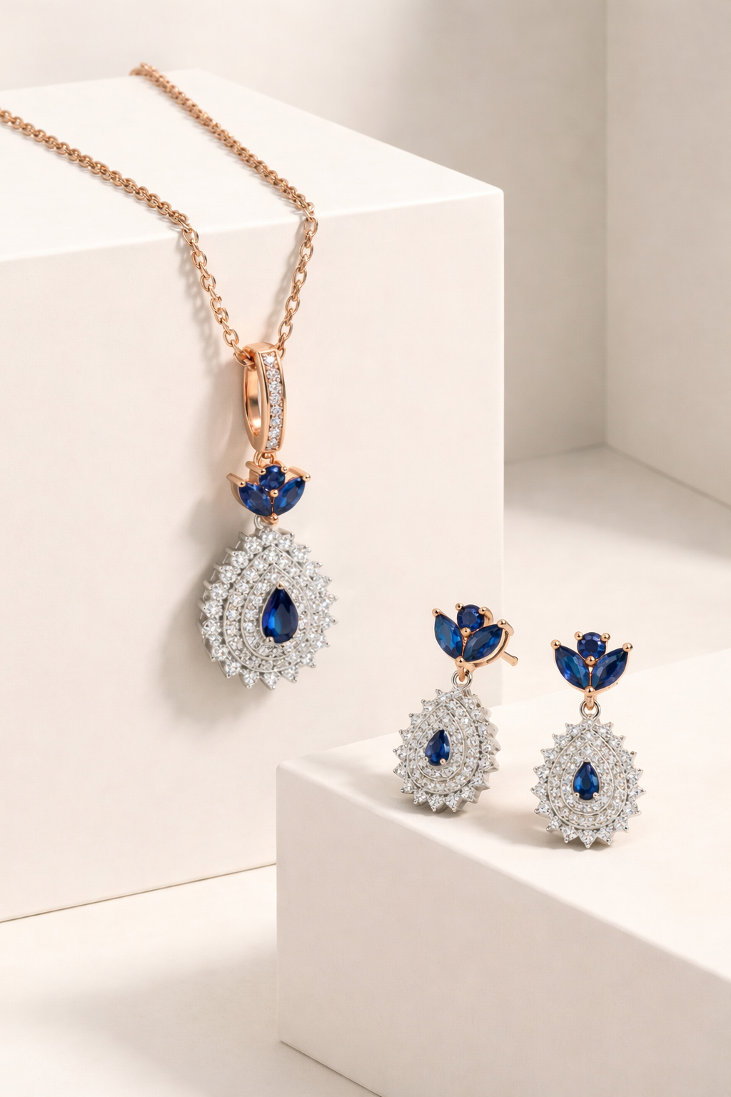 Twilight Blue Tier Statement Pendant Set