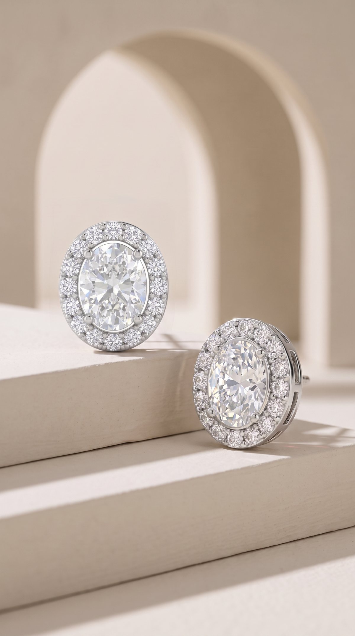 Moonlit Oval Halo Studs