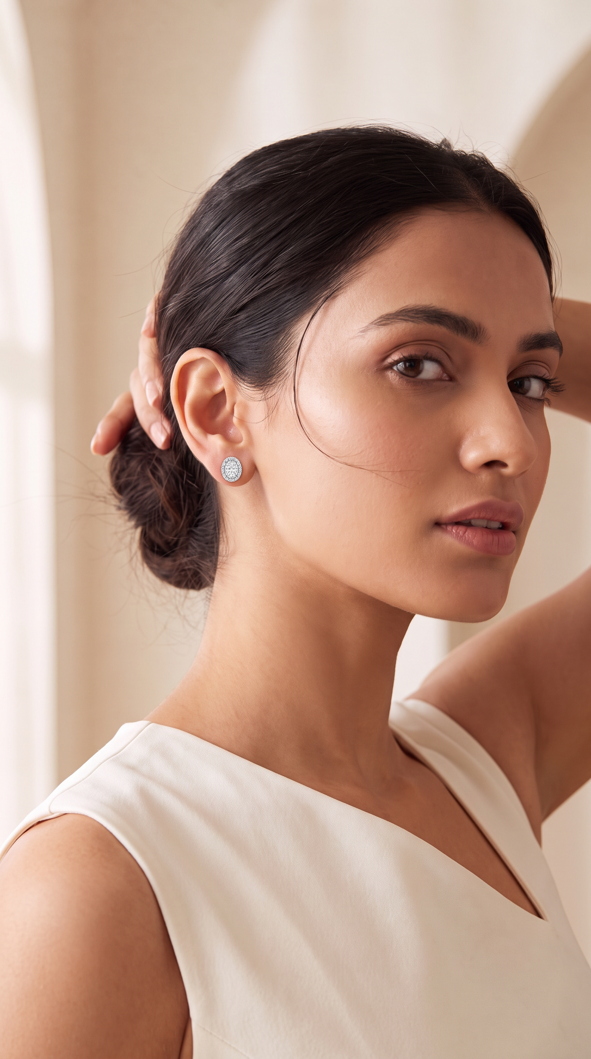 Moonlit Oval Halo Studs
