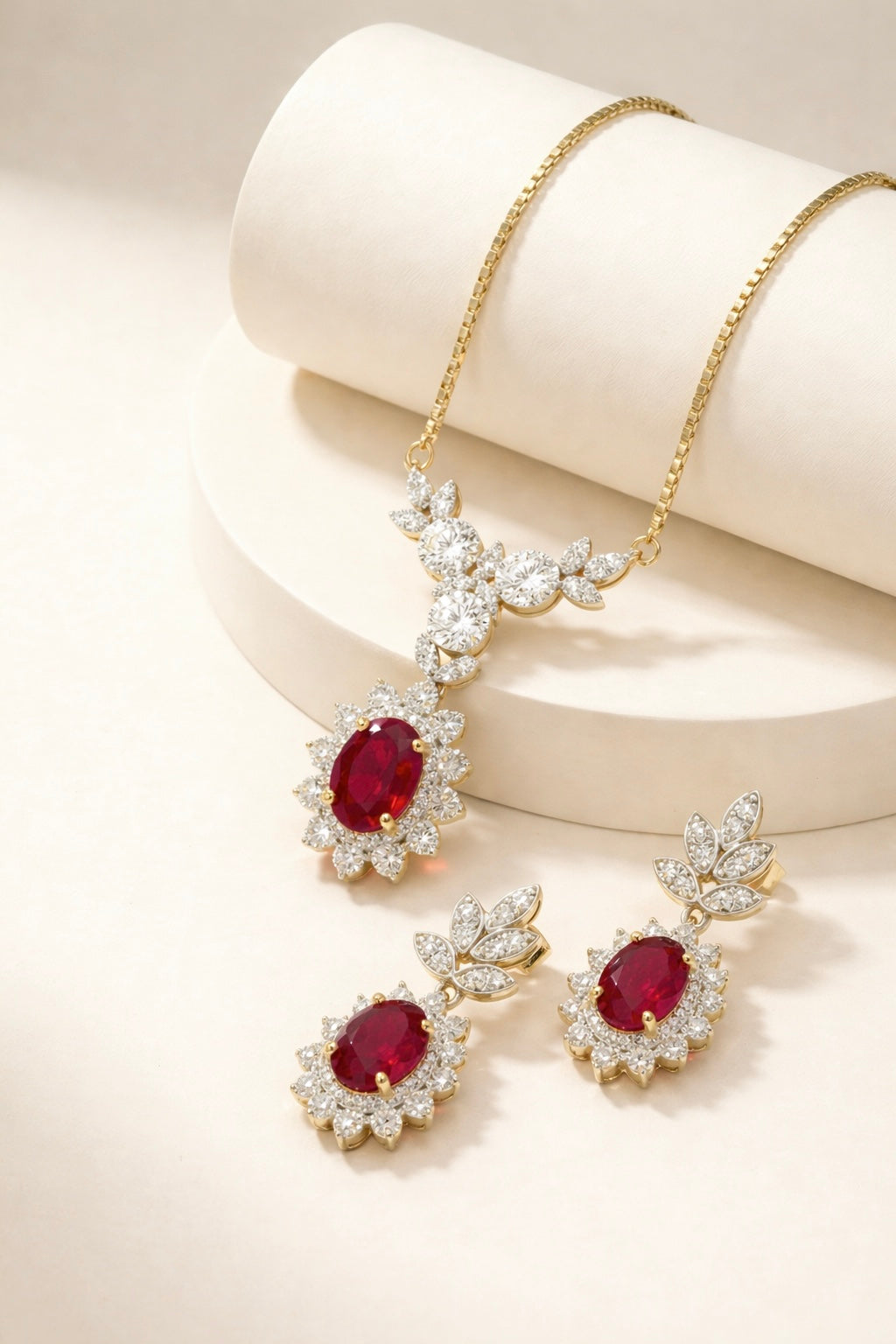 Vintage Ruby Floral Statement Pendant Set