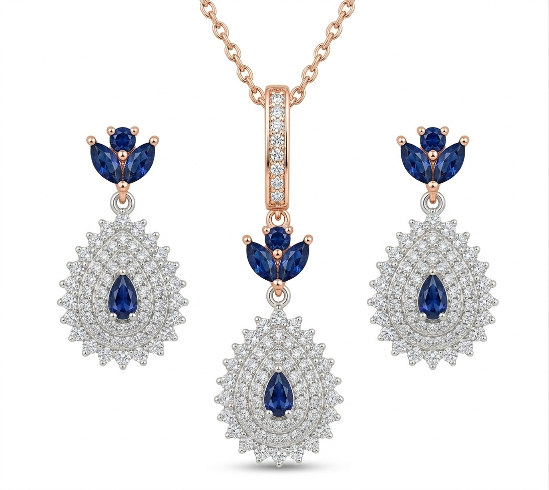 Twilight Blue Tier Statement Pendant Set