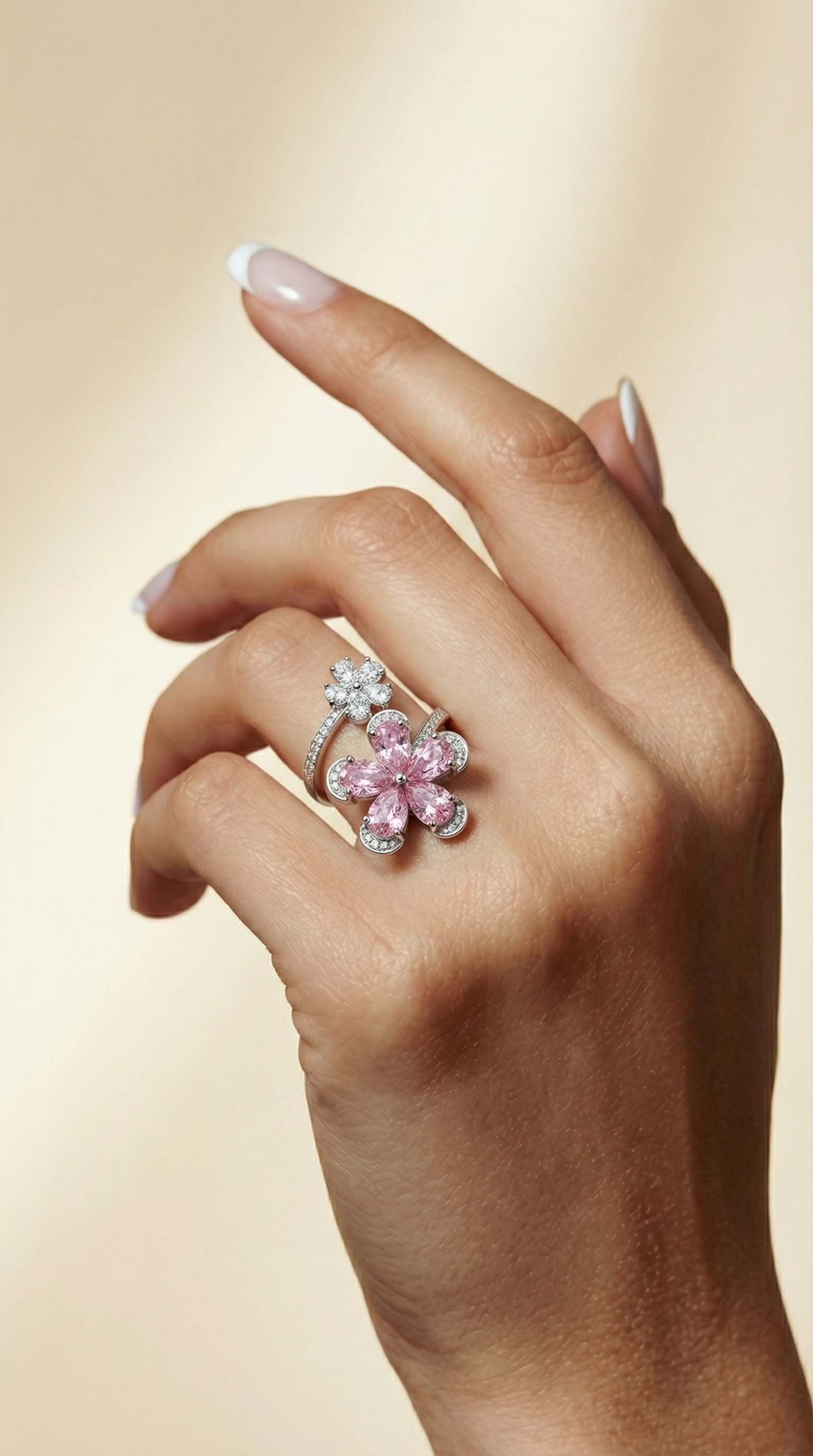 Pink Blossom Statement Ring
