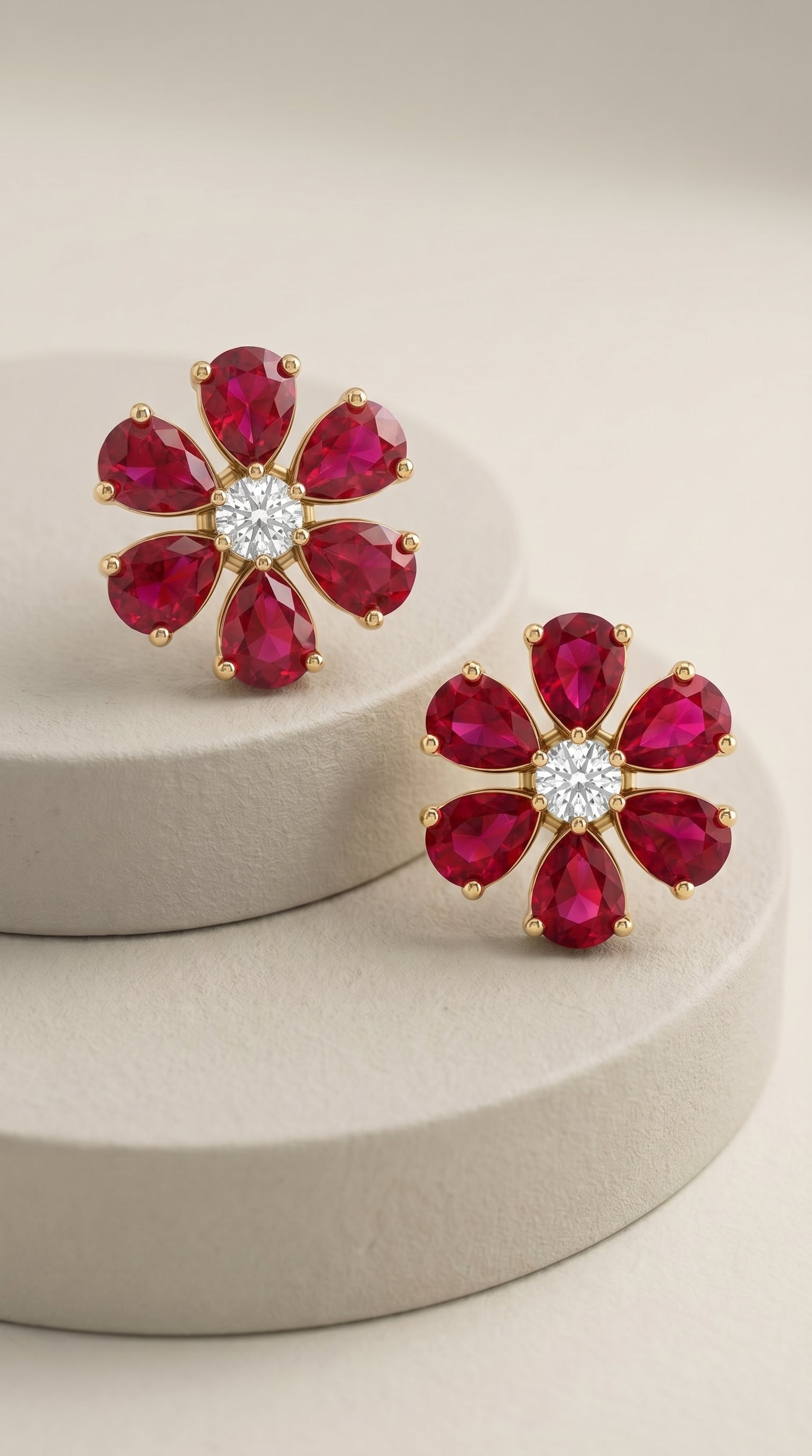 Crimson Blooms Solitaire Earrings