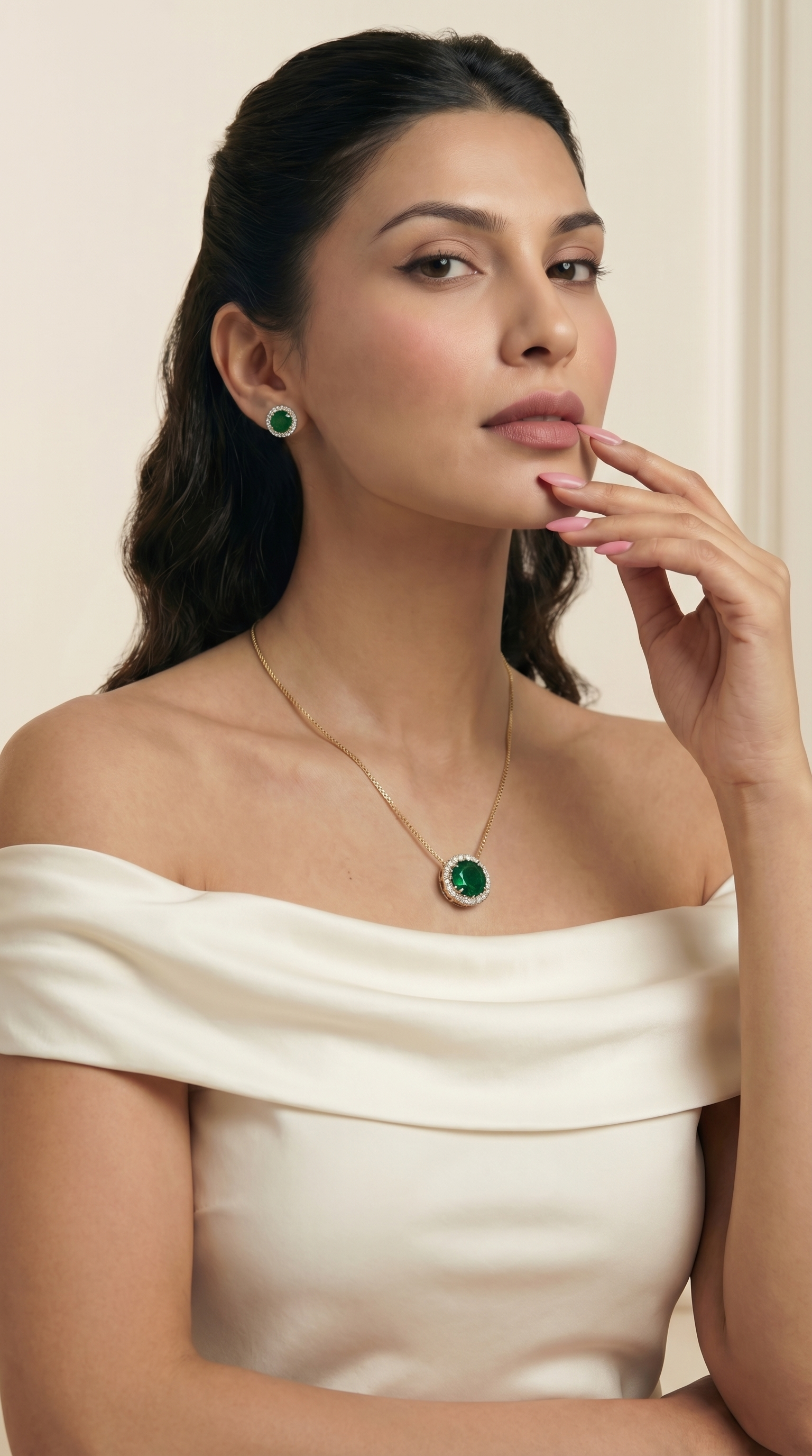 Starlit Emerald Statement Pendant Set