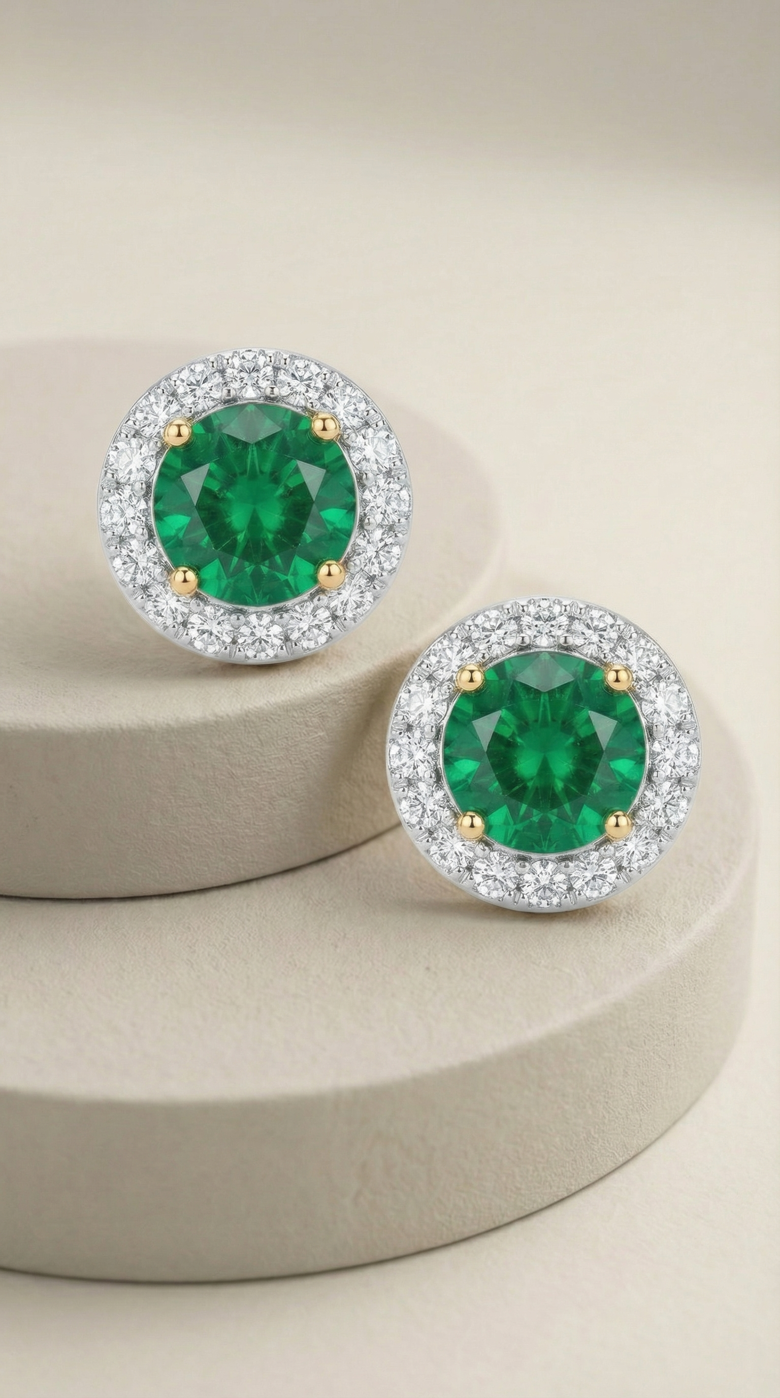 Emerald Halo Stud Earrings