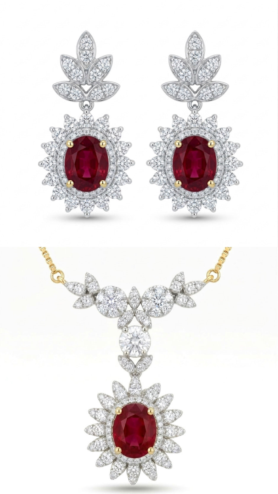 Vintage Ruby Floral Statement Pendant Set