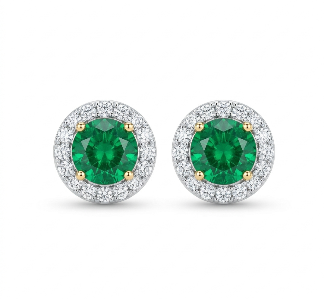 Emerald Halo Stud Earrings