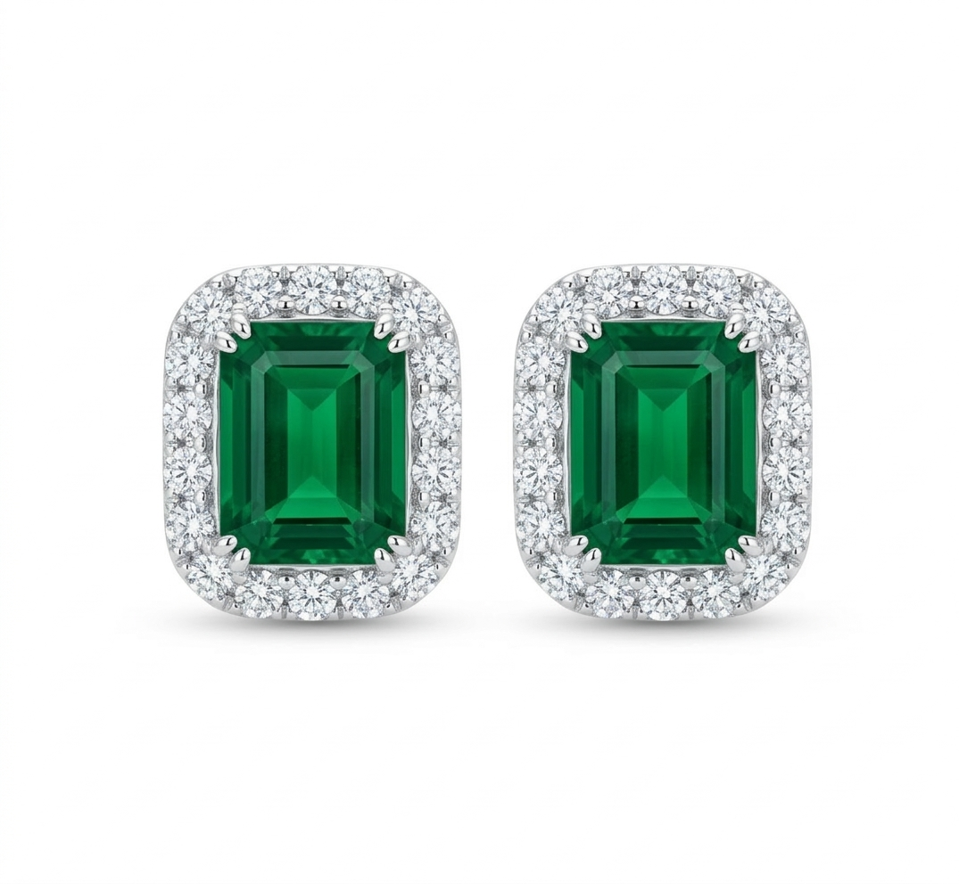 Emerald Square Cut Stud Earrings