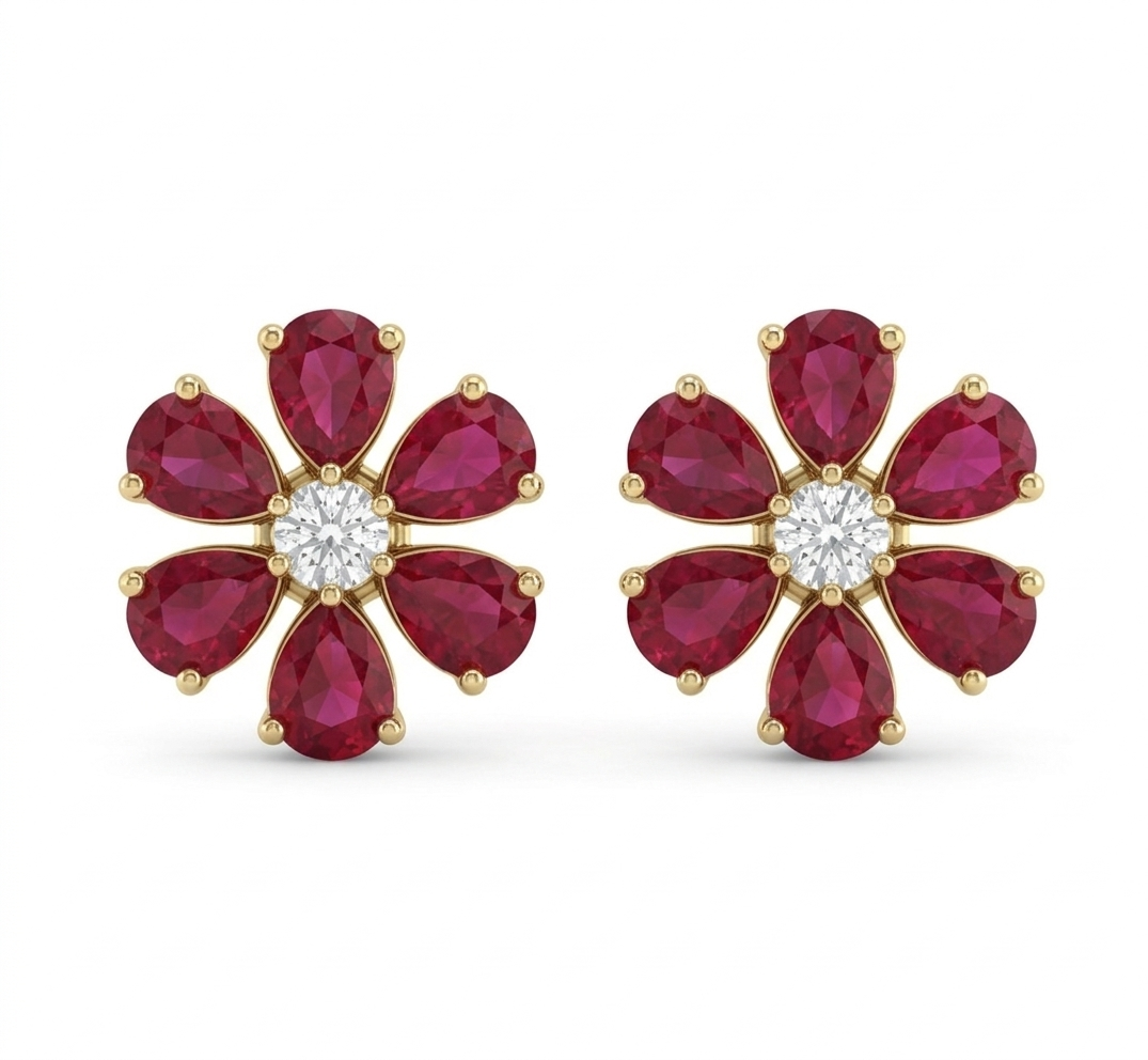 Crimson Blooms Solitaire Earrings