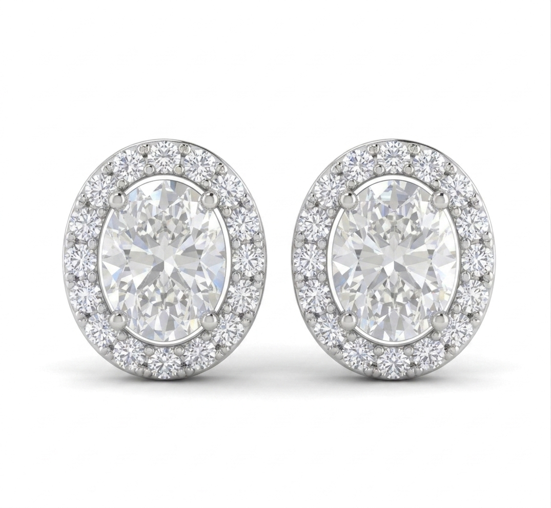 Moonlit Oval Halo Studs