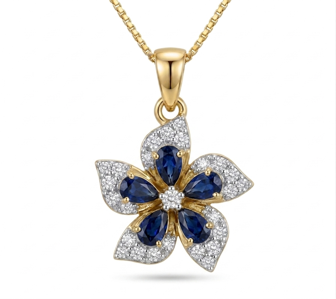 Midnight Bloom Sapphire Pendant